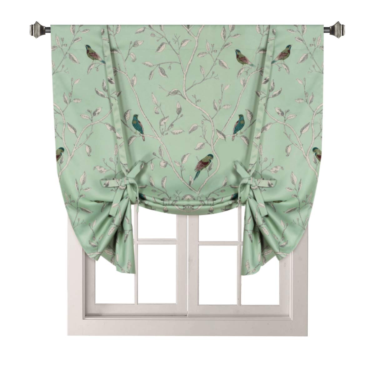 H.VERSAILTEX Thermal Insulated Blackout Curtain Adjustable Kitchen Tie Up Curtains Rod Pocket Panel for Small Window-42 Wide by 63" Long-Vintage Floral Pattern in Sage and Brown