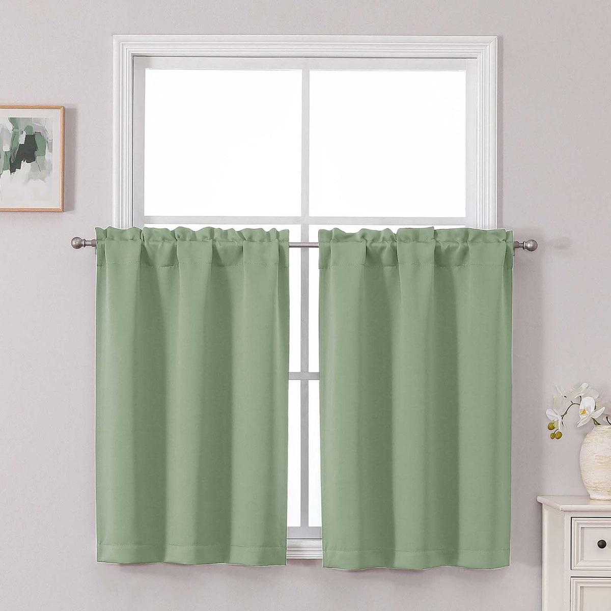 Chyhomenyc Short Black Out Curtains 36 Inch Length, 2 Panels, Black