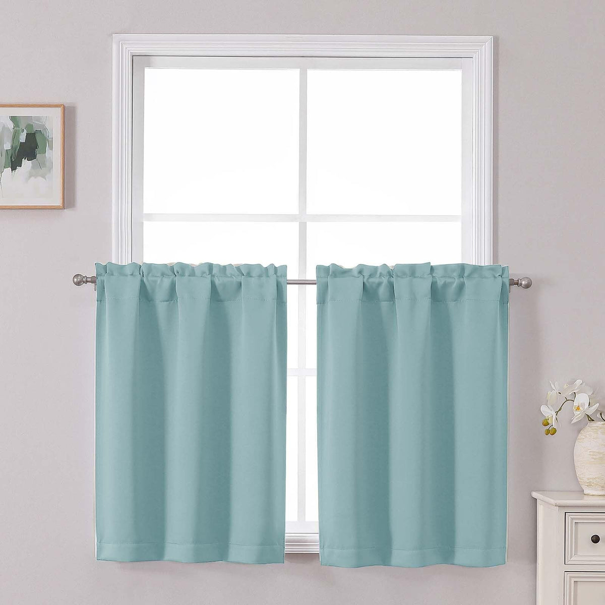 Chyhomenyc Short Black Out Curtains 36 Inch Length, 2 Panels, Black