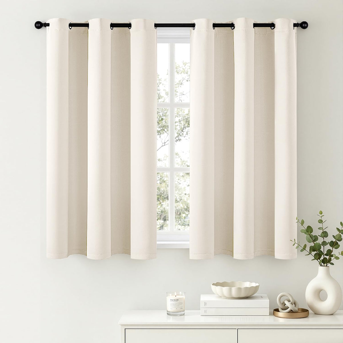 Short Navy Blue Blackout Kitchen Curtain W40 x L45 Inch 2 Panels