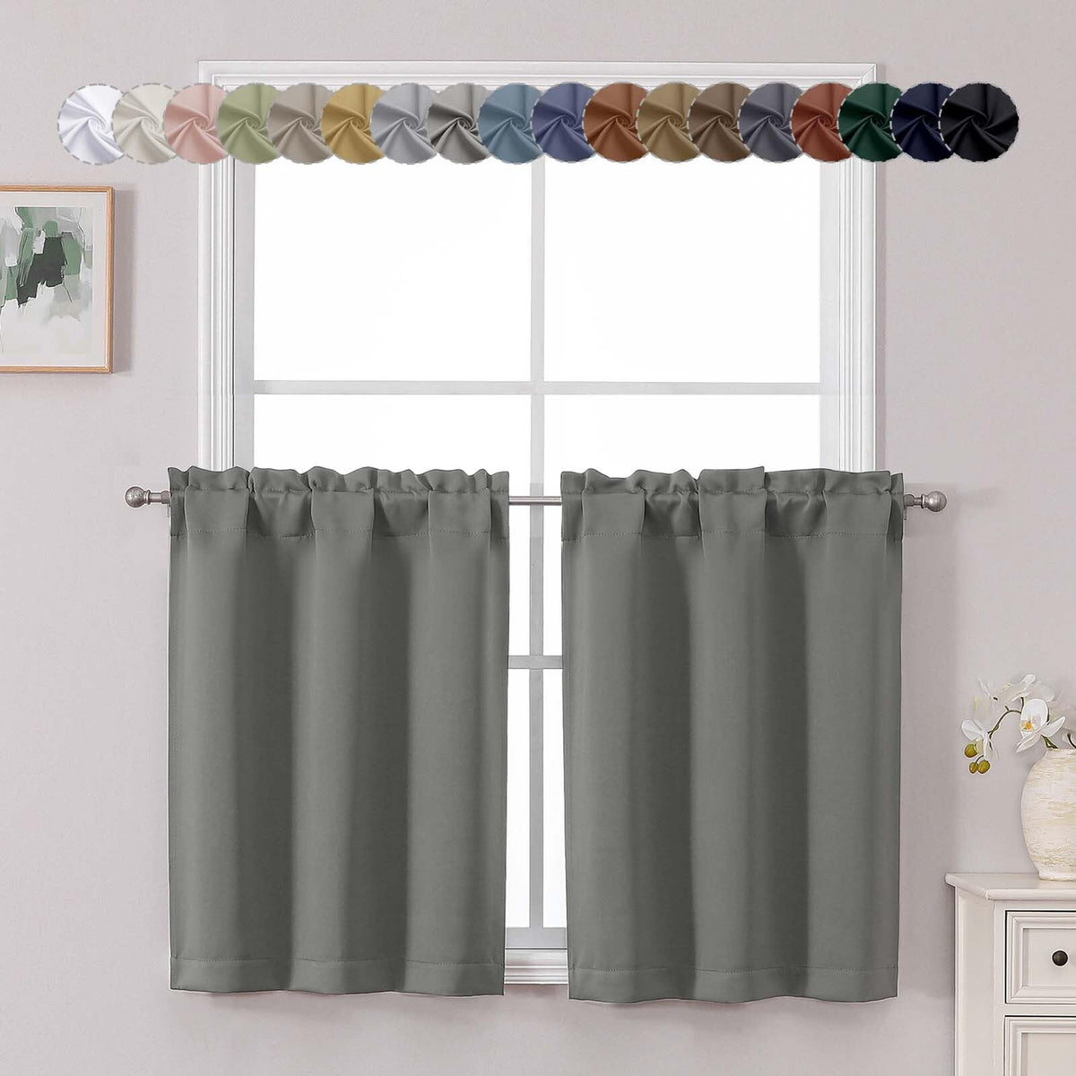 Chyhomenyc Short Black Out Curtains 36 Inch Length, 2 Panels, Black
