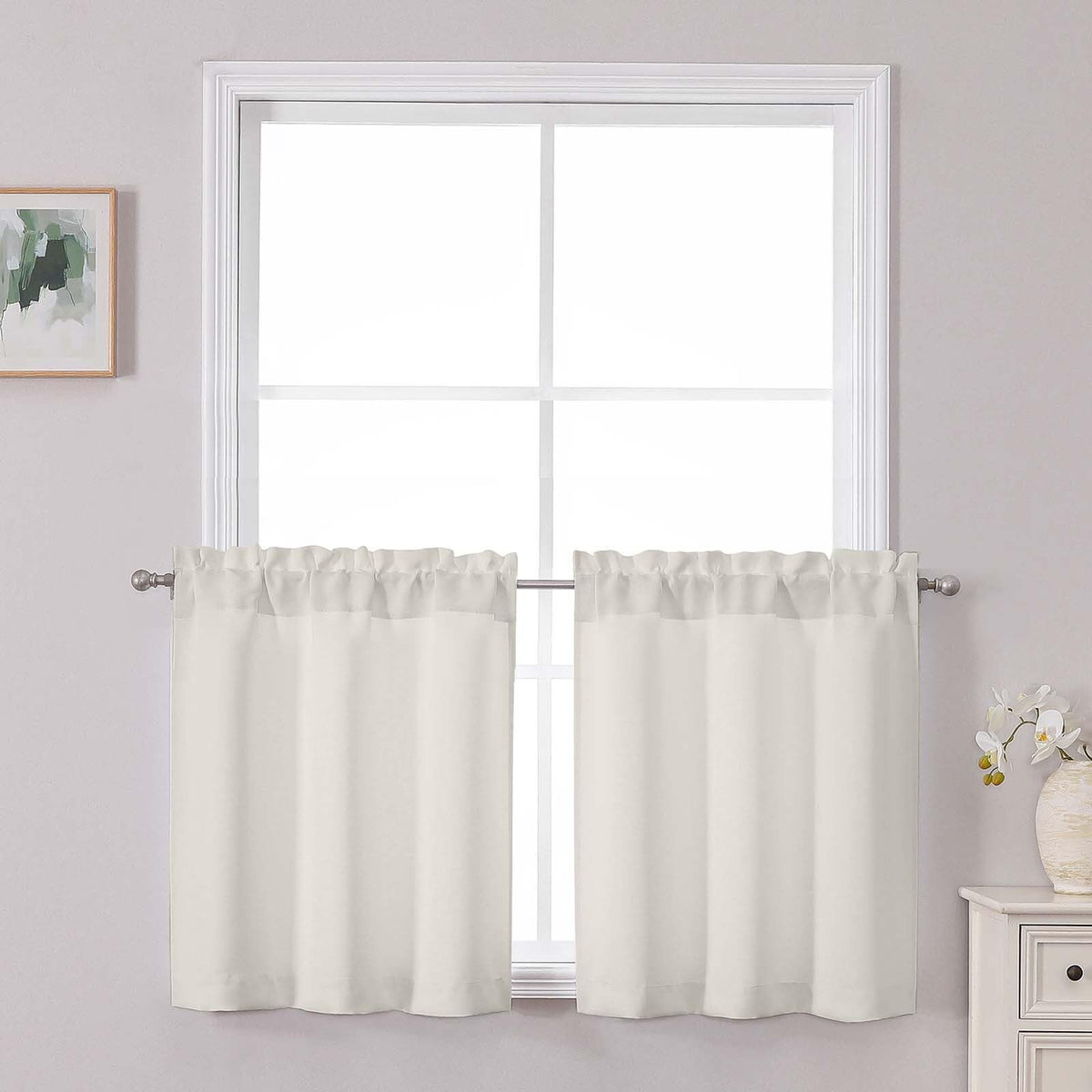 Chyhomenyc Short Black Out Curtains 36 Inch Length, 2 Panels, Black