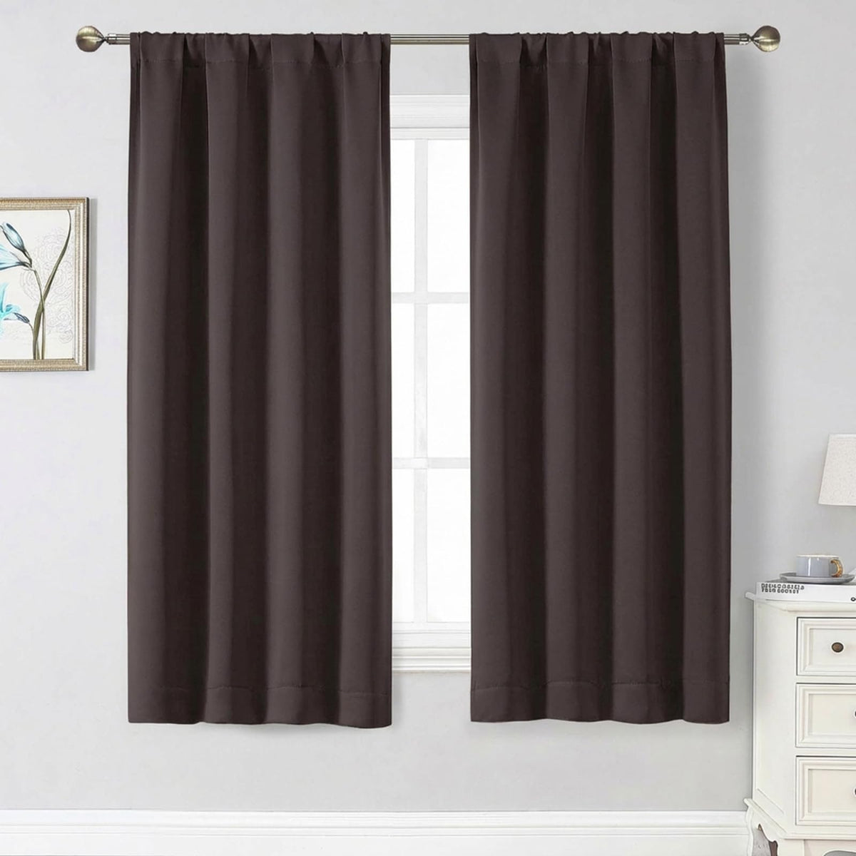 Black Cafe Blackout Curtains 36 Inch Length 2 Panels Set, Soft Solid Thermal Insulated Room Darkening Small Window Curtains for Kitchen Bathroom Basement, Black, Each, 40" Wx36 L