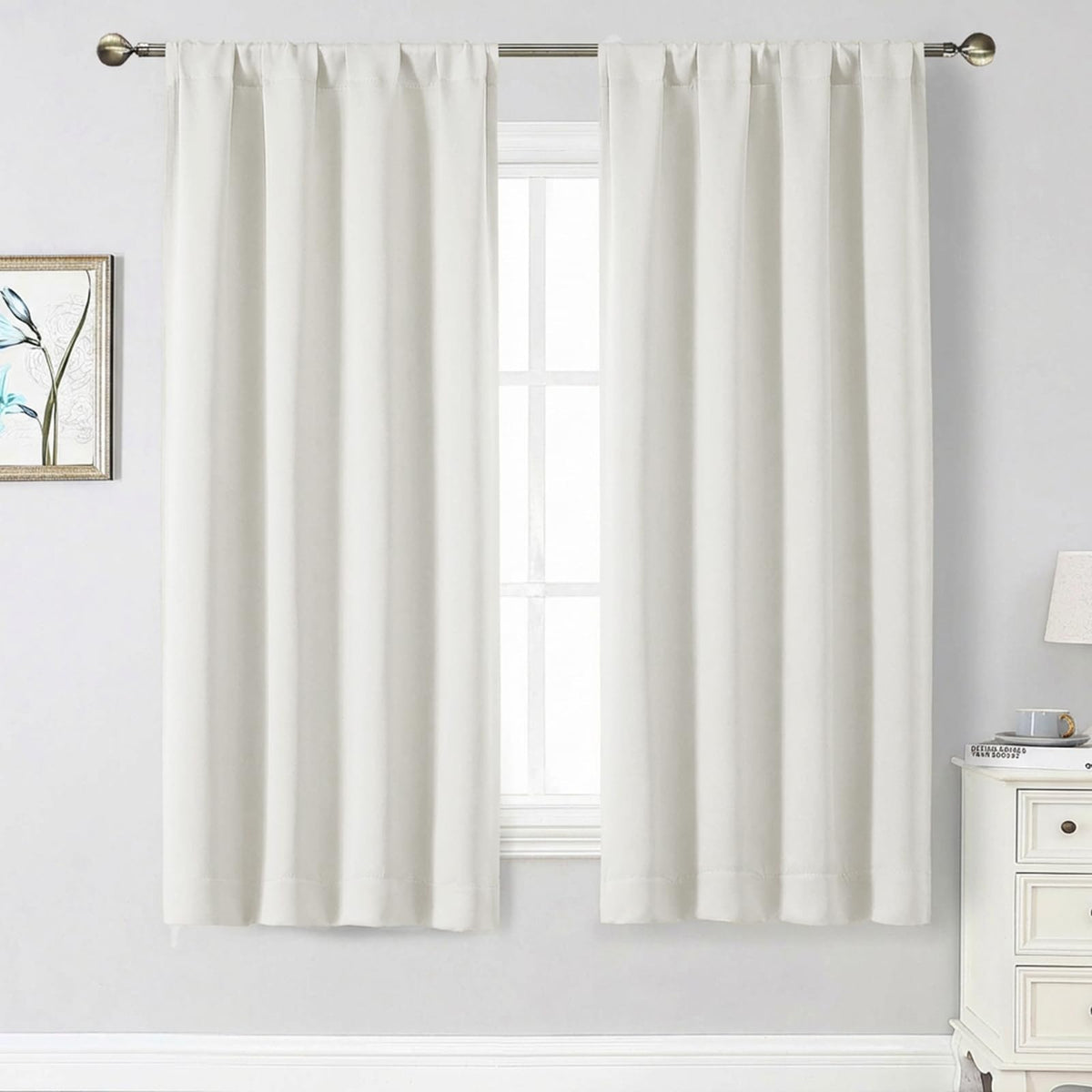 Black Cafe Blackout Curtains 36 Inch Length 2 Panels Set, Soft Solid Thermal Insulated Room Darkening Small Window Curtains for Kitchen Bathroom Basement, Black, Each, 40" Wx36 L