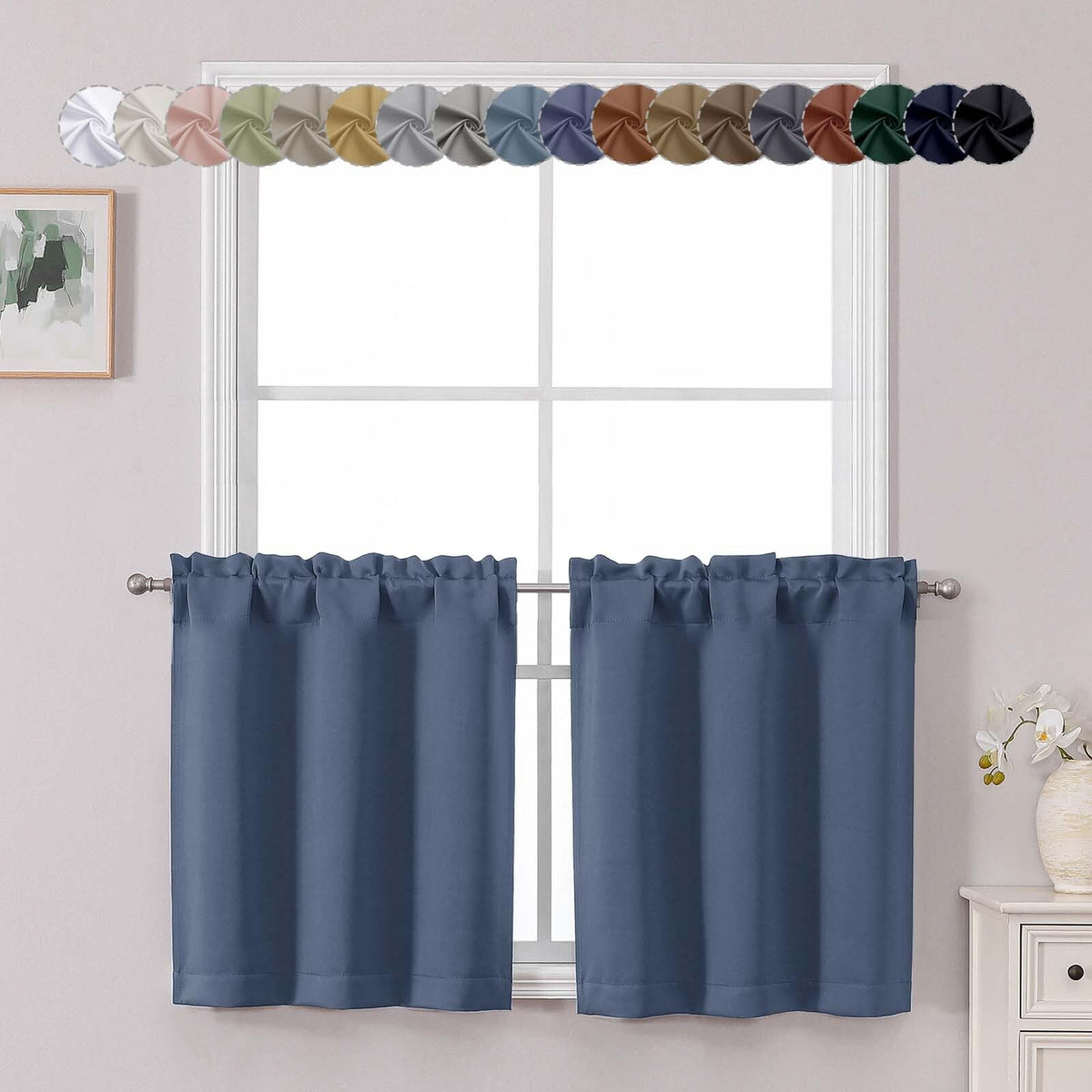 Chyhomenyc Short Black Out Curtains 36 Inch Length, 2 Panels, Black