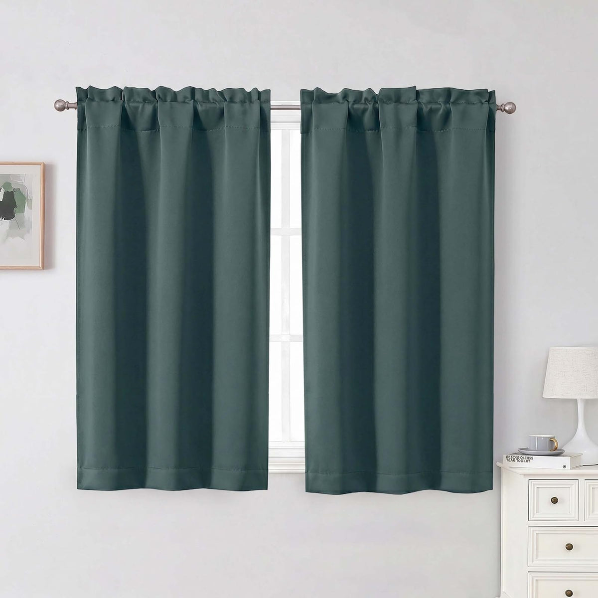 Chyhomenyc Short Black Out Curtains 36 Inch Length, 2 Panels, Black