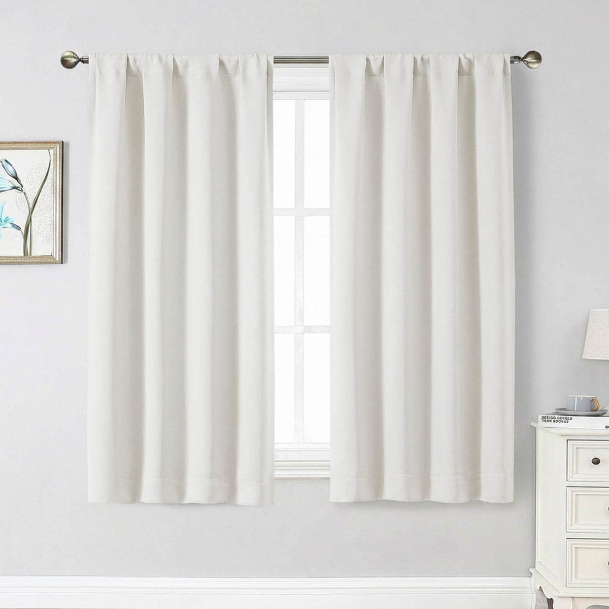 Black Cafe Blackout Curtains 36 Inch Length 2 Panels Set, Soft Solid Thermal Insulated Room Darkening Small Window Curtains for Kitchen Bathroom Basement, Black, Each, 40" Wx36 L