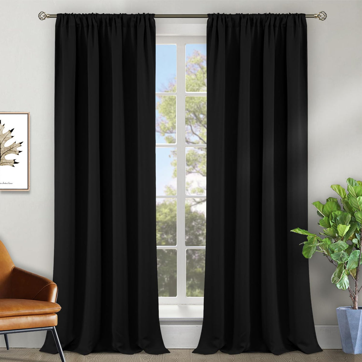 BGment Black Blackout Curtains 40 Inches Long for Kitchen Window 2 Panels