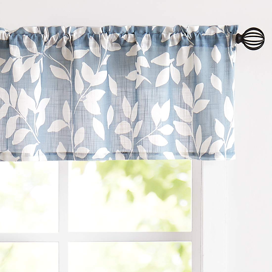 Leaf Kitchen Curtains 36"L Small Tier Window Curtains White Taupe 2pcs