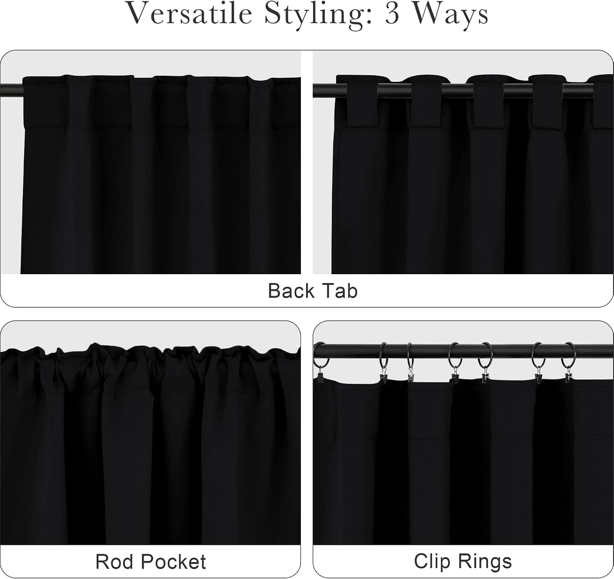 PONY DANCE Black Kitchen Blackout Curtains Over Sink, W 42 x L 45 inches