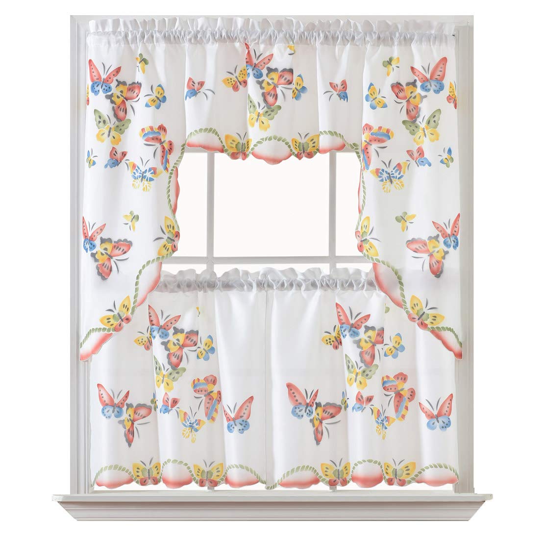 GOHD 3pcs Kitchen Curtain Set,Air-Brushed Butterfly by Hand,24" Tiers Set