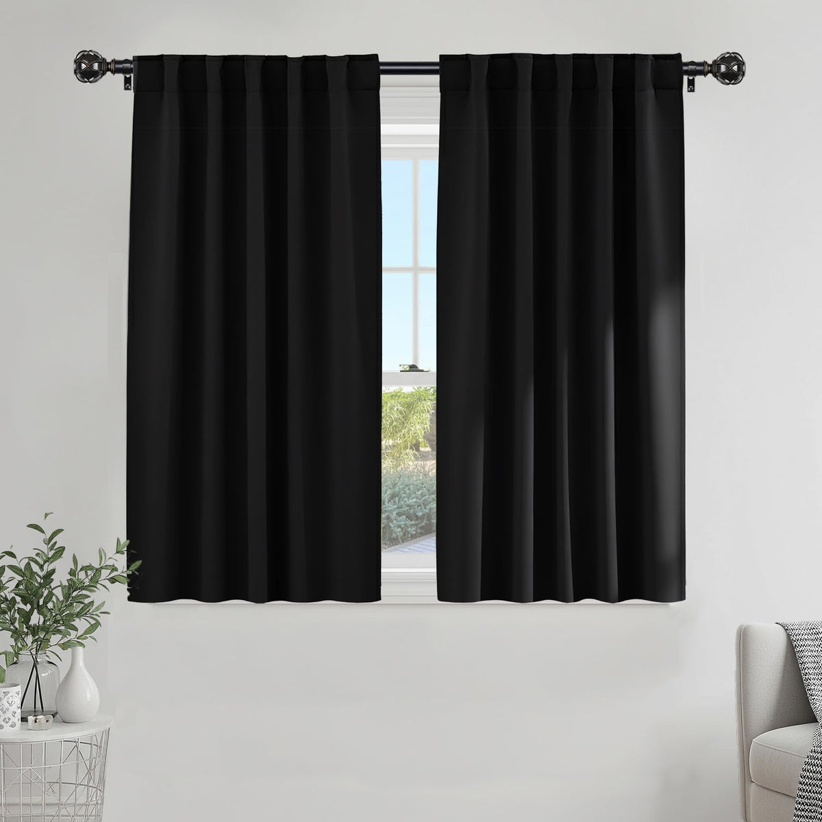 PONY DANCE Black Kitchen Blackout Curtains Over Sink, W 42 x L 45 inches