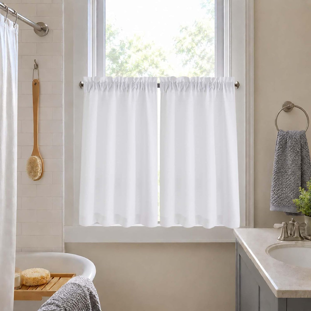 Chyhomenyc 2 Panels White Kitchen Curtains 36 Inch Length Tier Curtain