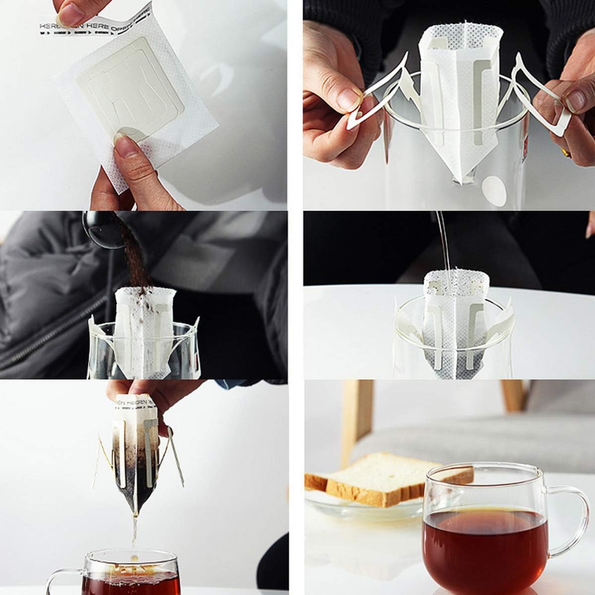 100Pcs Portable Coffee Filter Paper Hanging Ear Drip Coffee Bag Single Serve Disposable Drip Coffee Filter Perfect for Travel, Camping, Home, Office