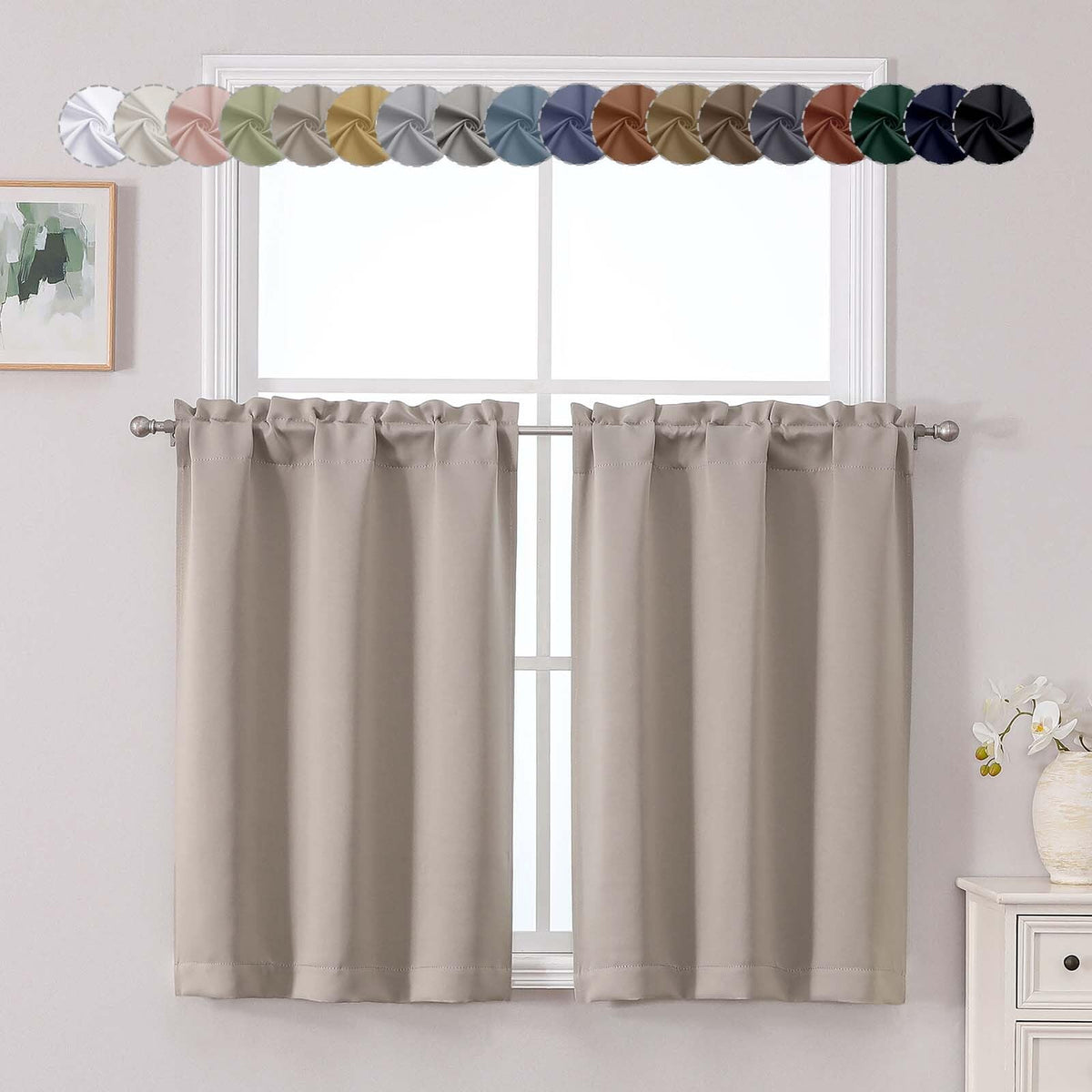 Chyhomenyc Short Black Out Curtains 36 Inch Length, 2 Panels, Black