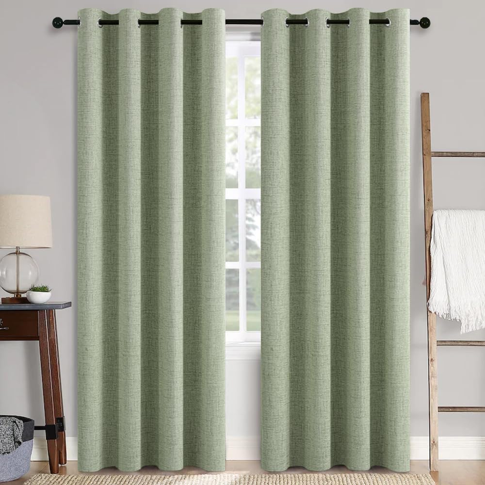 MIULEE 100% Blackout Linen Curtains for Bedroom 52x54 Inches Natural Beige