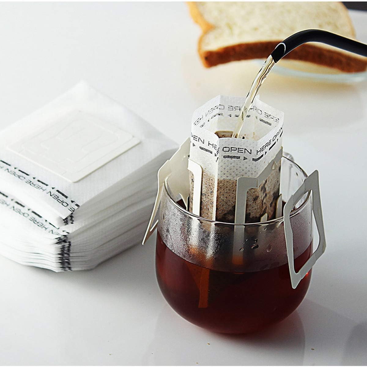 100Pcs Portable Coffee Filter Paper Hanging Ear Drip Coffee Bag Single Serve Disposable Drip Coffee Filter Perfect for Travel, Camping, Home, Office