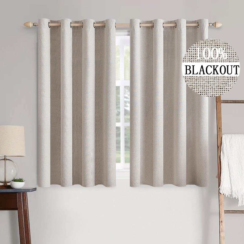 MIULEE 100% Blackout Linen Curtains for Bedroom 52x54 Inches Natural Beige