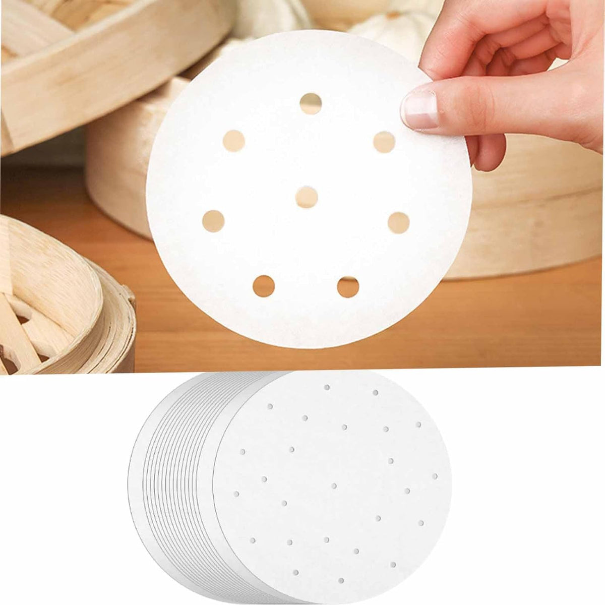 Air Fryer Liners, 4 in Perforated Parchment Bamboo Steaming Papers 500 Pcs