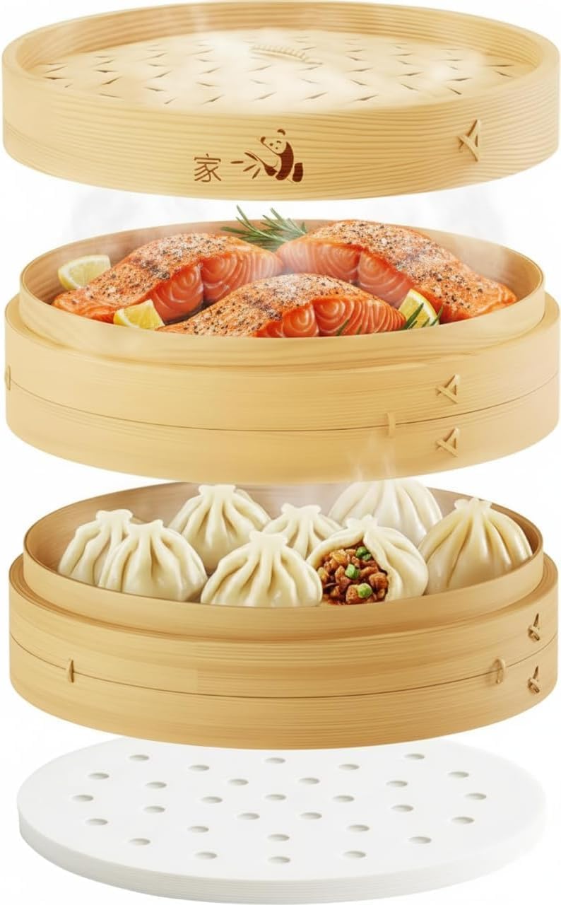 Prime Home Direct Bamboo Steamer Silicone Liners 12-Inch | 6 Count | BPA Free | Reusable & Non Stick for Air Fryer, Dumpling Food Steam Pot & Dim Sum Steaming | Round Mesh Parchment Baking Sheet Paper