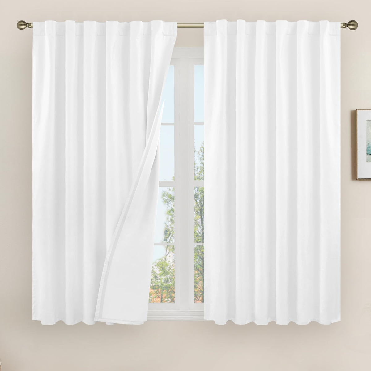 LAMIT Full Blackout Linen Kitchen Window Curtains 36 Inches Long, Ivory