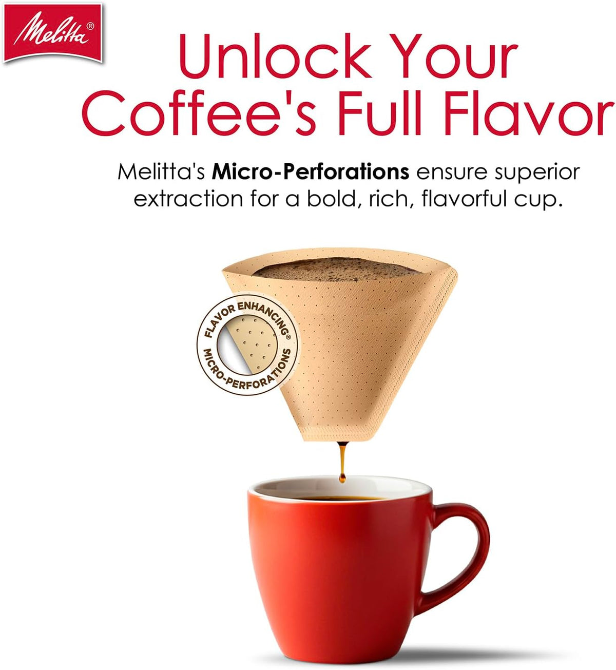 Melitta #4 Bamboo Coffee Filters, Natural Paper Cone Filters, 6-Pack