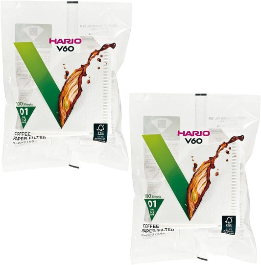 [2pcs Set] Hario V60 Misarashi Coffee Paper Filter (Size 01, 100 Count, White) 200 Total