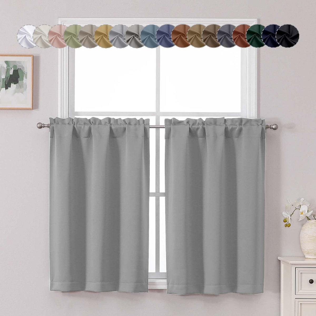 Chyhomenyc Short Black Out Curtains 36 Inch Length, 2 Panels, Black