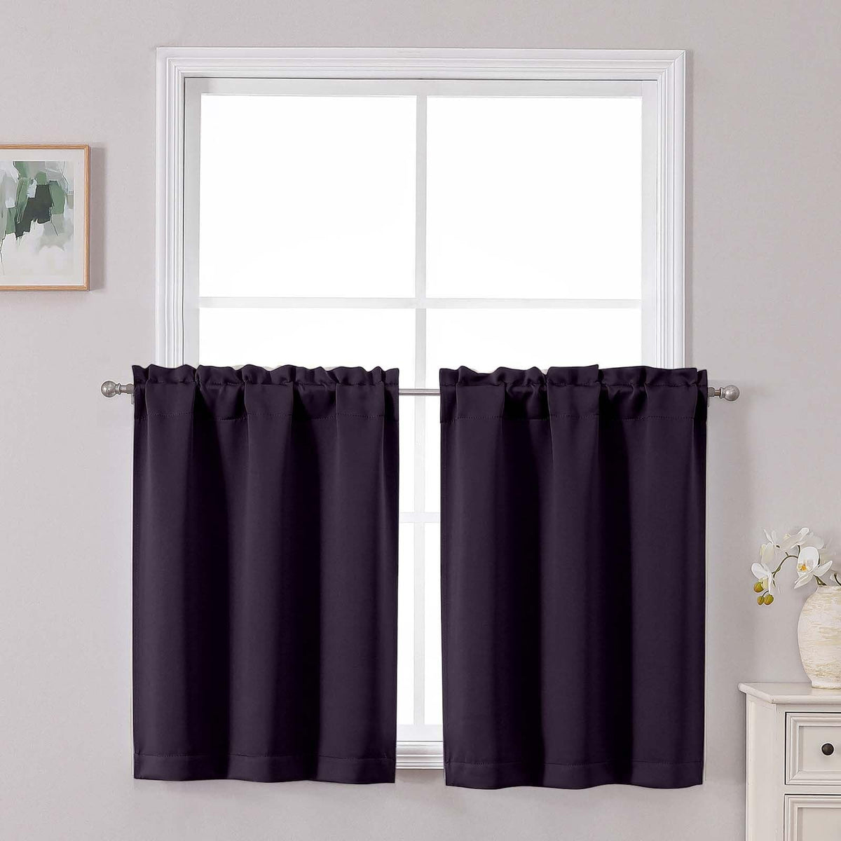 Chyhomenyc Short Black Out Curtains 36 Inch Length, 2 Panels, Black