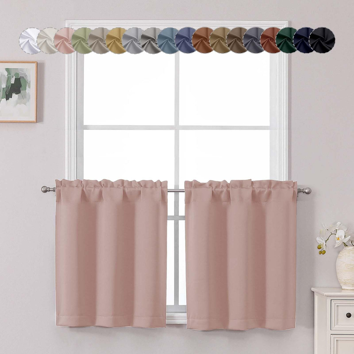 Chyhomenyc Short Black Out Curtains 36 Inch Length, 2 Panels, Black