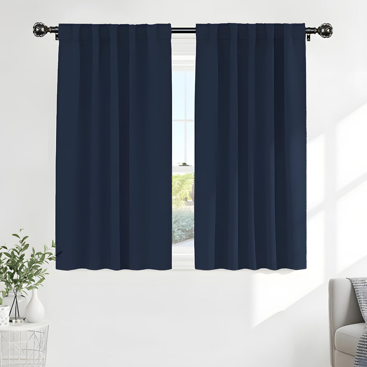 PONY DANCE Black Kitchen Blackout Curtains Over Sink, W 42 x L 45 inches