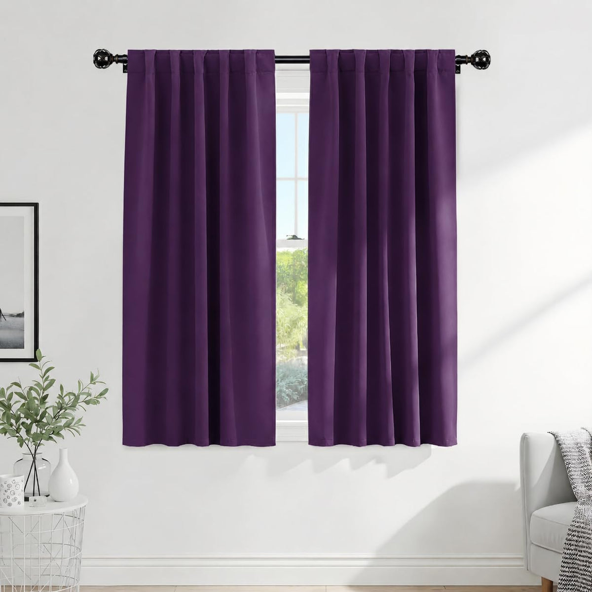 PONY DANCE Black Kitchen Blackout Curtains Over Sink, W 42 x L 45 inches