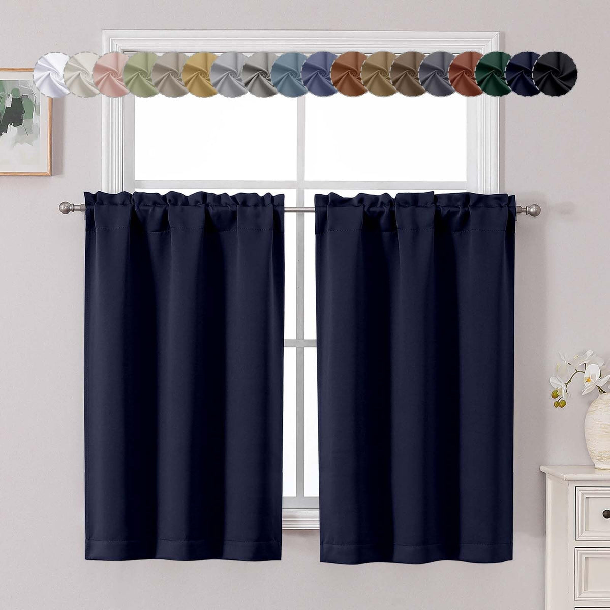 Chyhomenyc Short Black Out Curtains 36 Inch Length, 2 Panels, Black