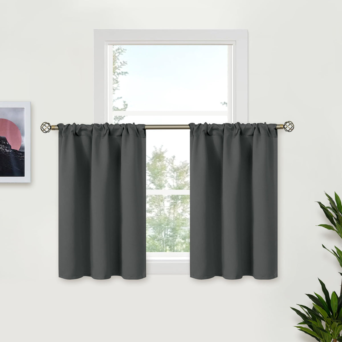 BGment Black Blackout Curtains 40 Inches Long for Kitchen Window 2 Panels