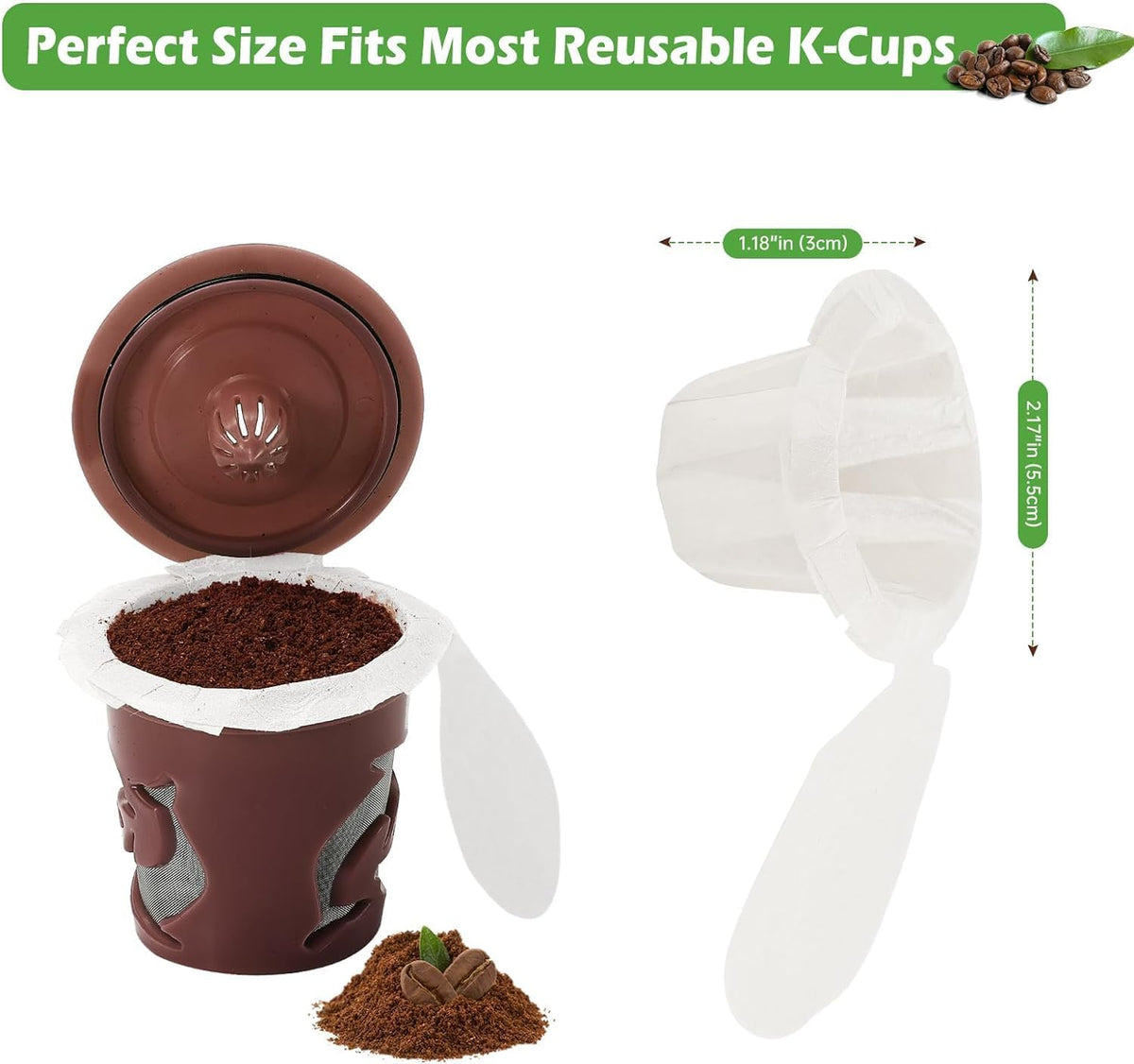 Aussen Disposable Coffee Paper Filters, Fits All Reusable K-Cup Coffee Pods