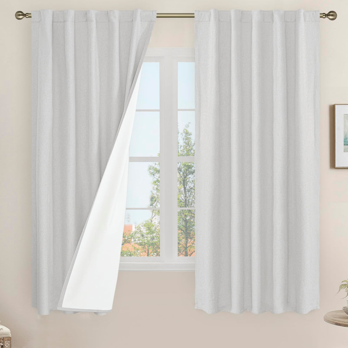 LAMIT Full Blackout Linen Kitchen Window Curtains 36 Inches Long, Ivory
