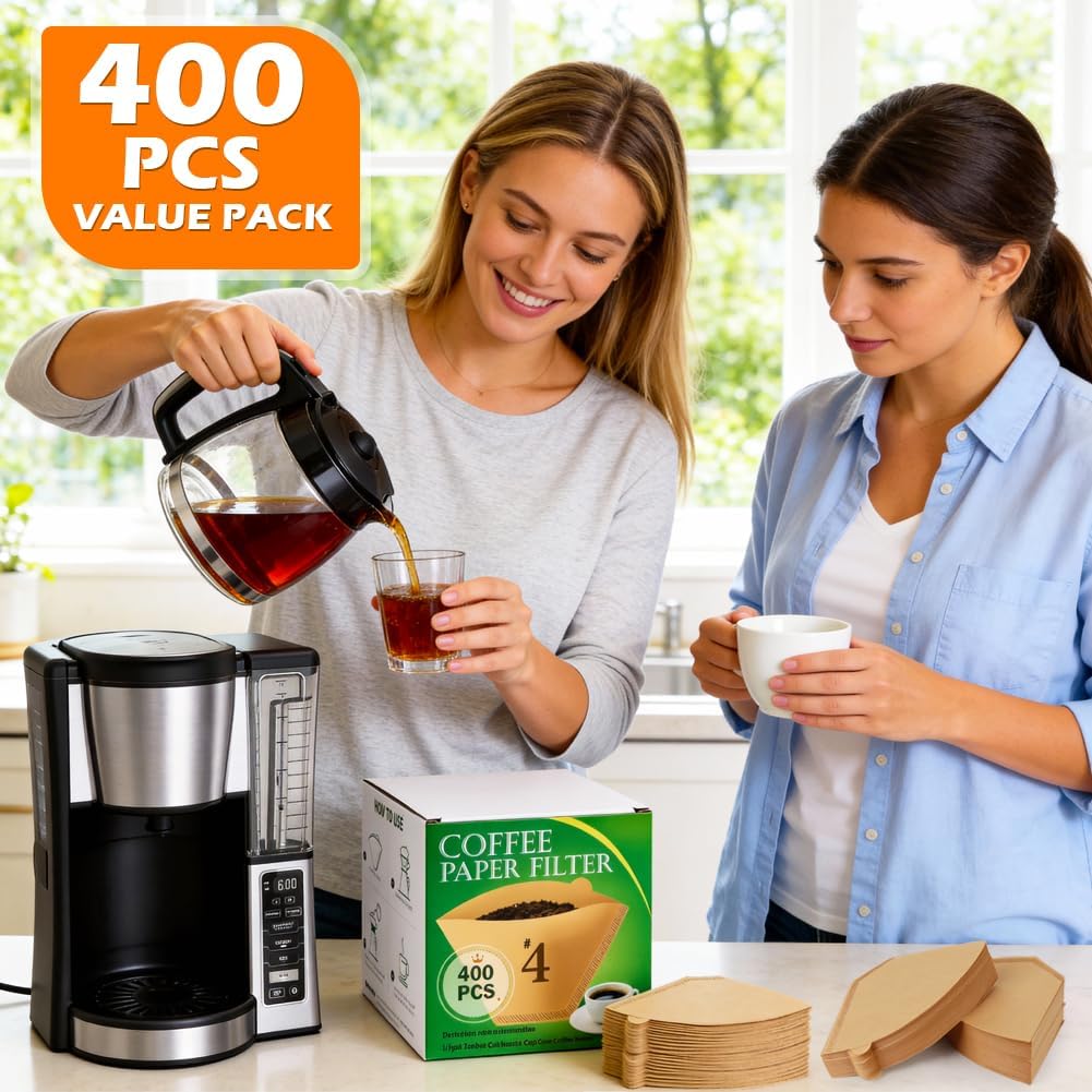 BYKITCHEN 400 PCS #4 Cone Coffee Filters, Fits 8-12 & 14 Cup, Unbleached