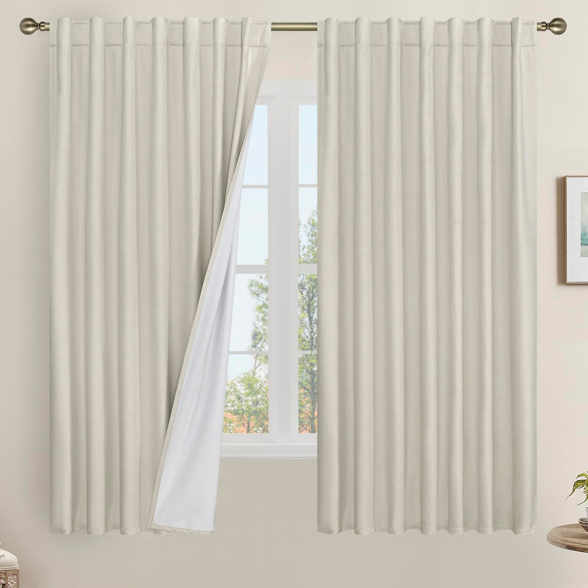 LAMIT Full Blackout Linen Kitchen Window Curtains 36 Inches Long, Ivory