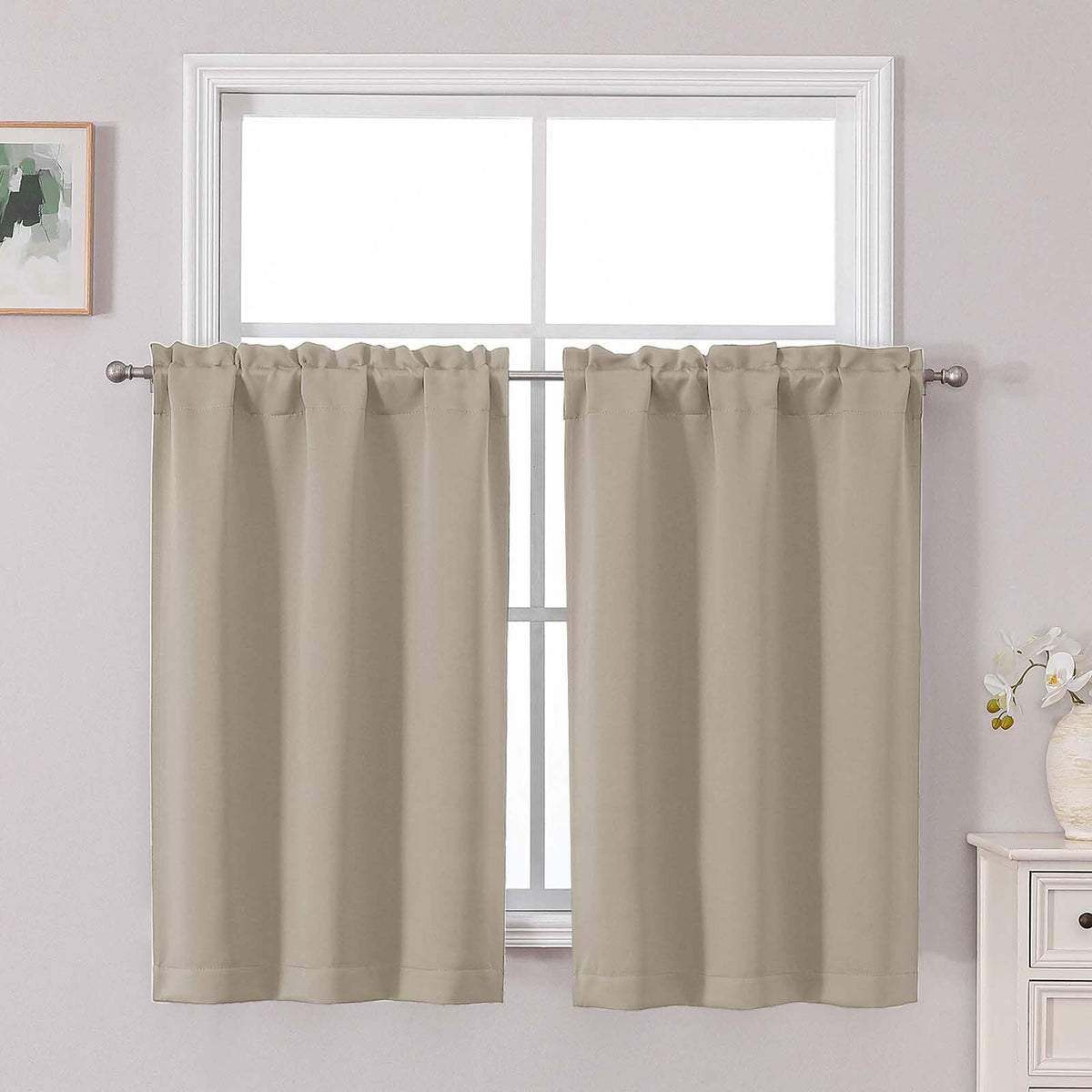 Chyhomenyc Short Black Out Curtains 36 Inch Length, 2 Panels, Black