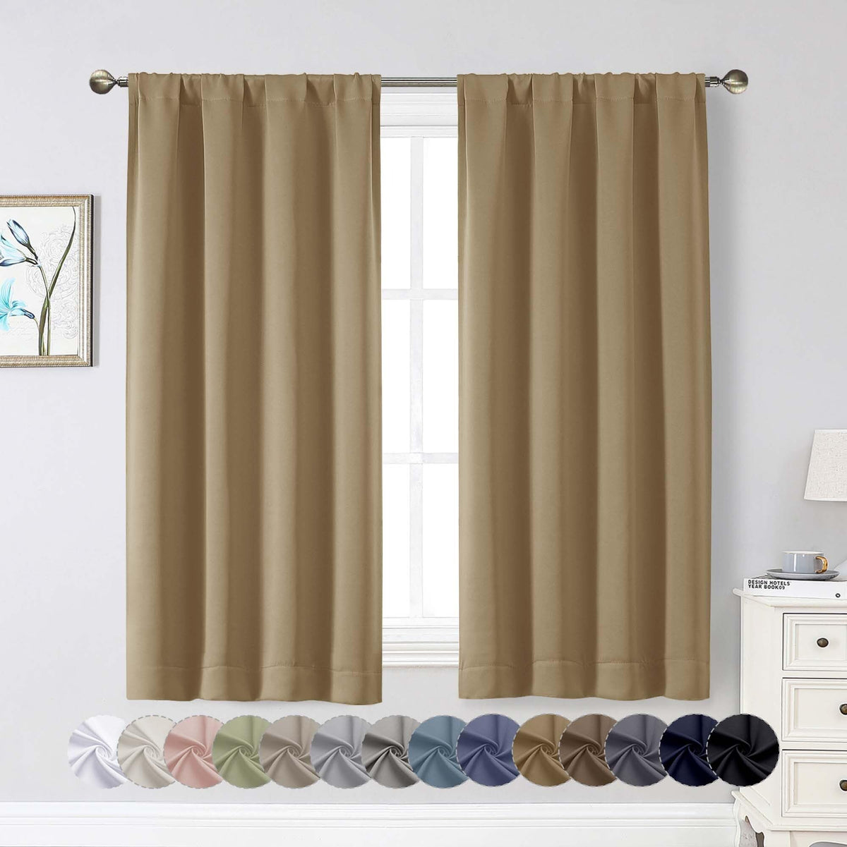 Black Cafe Blackout Curtains 36 Inch Length 2 Panels Set, Soft Solid Thermal Insulated Room Darkening Small Window Curtains for Kitchen Bathroom Basement, Black, Each, 40" Wx36 L