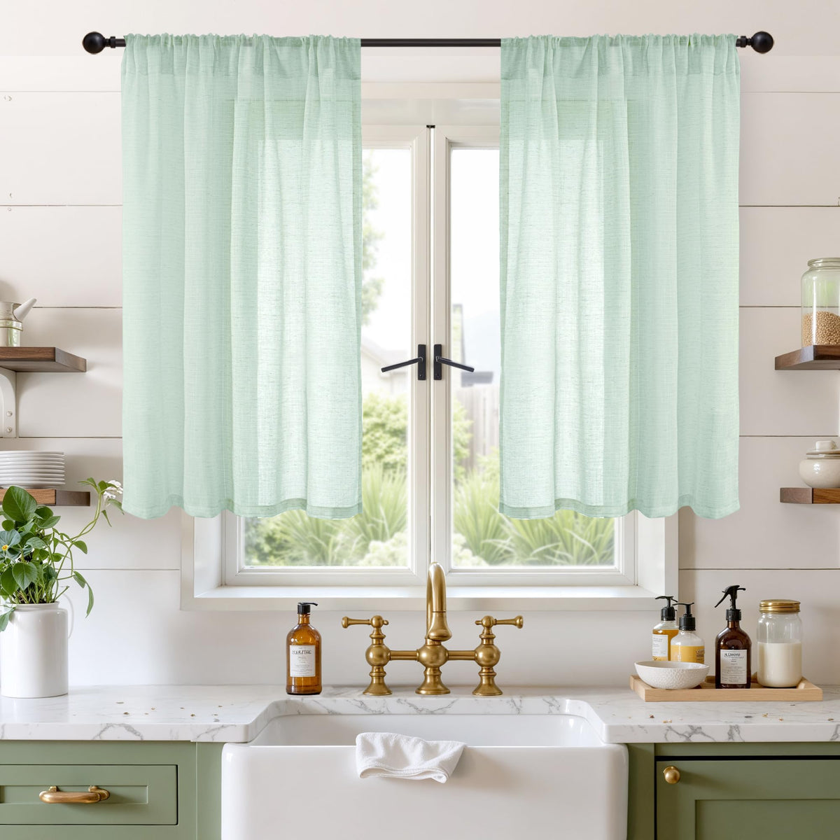 BGment Linen Kitchen Window Curtains Over Sink, 36 Inch Length Cafe Drapes