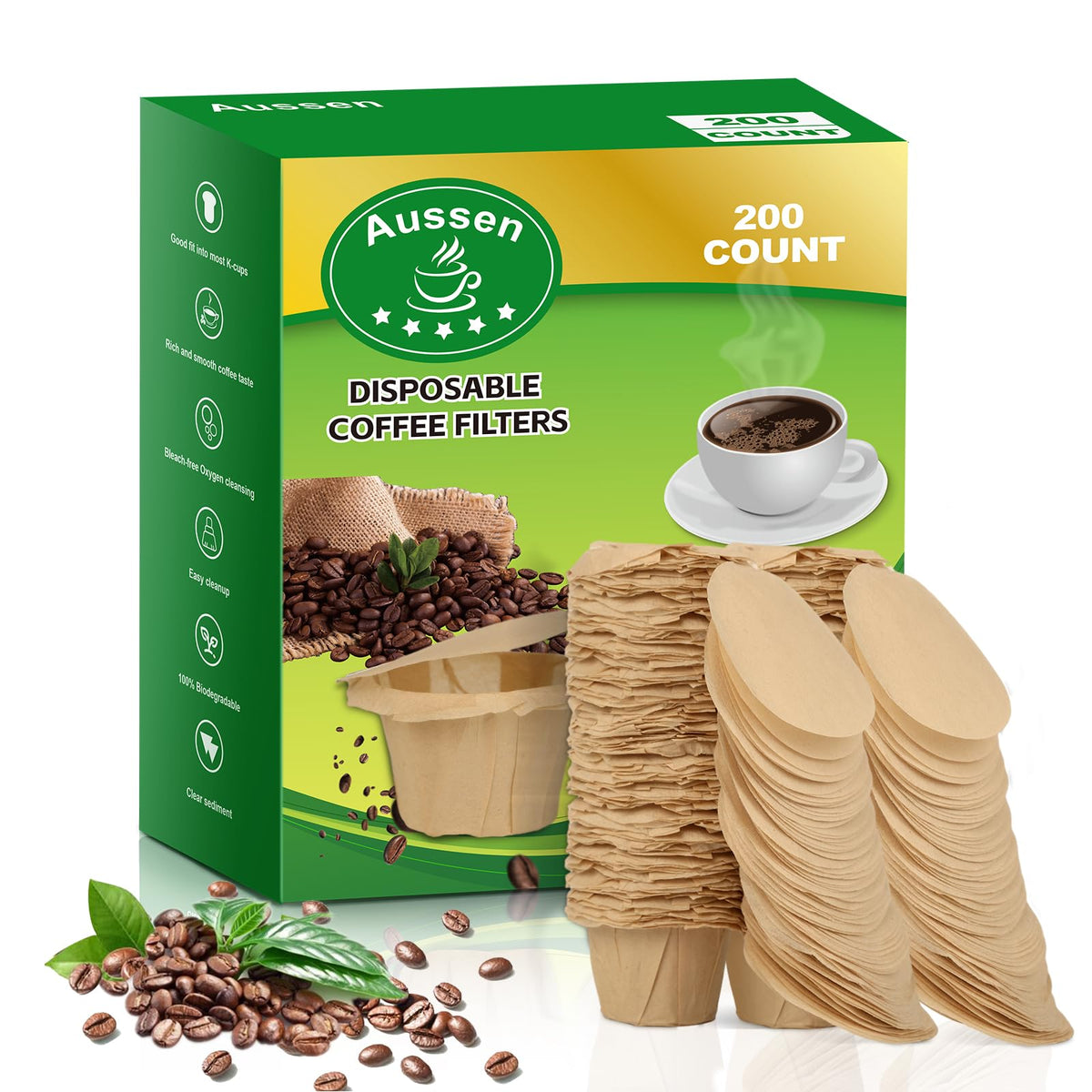 Aussen Disposable Coffee Paper Filters, Fits All Reusable K-Cup Coffee Pods
