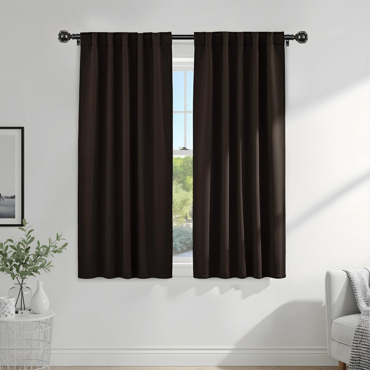 PONY DANCE Black Kitchen Blackout Curtains Over Sink, W 42 x L 45 inches