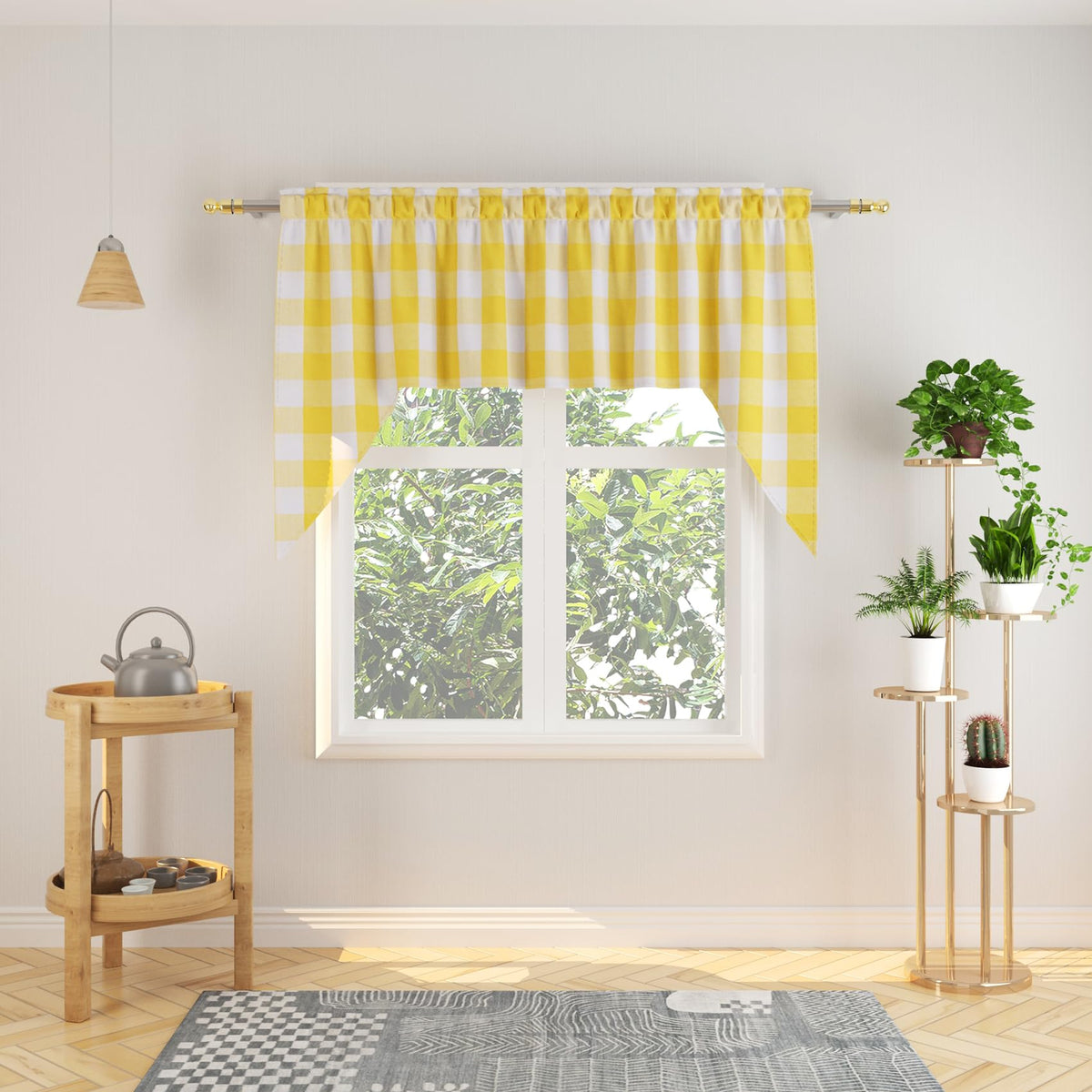 Buffalo Check Kitchen Tier Curtain 24 inches Long Plaid Gingham Rod Pocket Classic Cafe Curtains Country Farmhouse Kitchen Half Window Curtains 2 Panels Beige & White