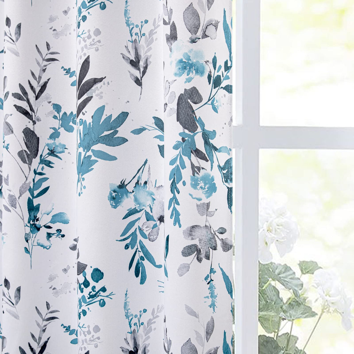 MYSKY HOME Floral Blackout Curtains 45 inch Length 2 Panels Yellow and Blue