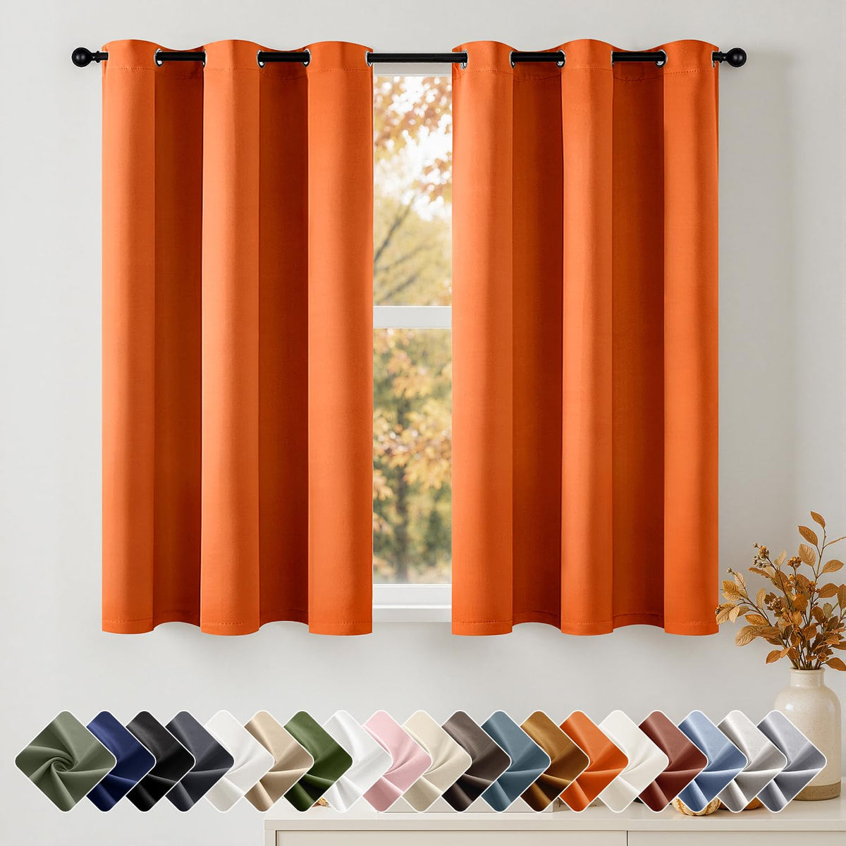 Short Navy Blue Blackout Kitchen Curtain W40 x L45 Inch 2 Panels
