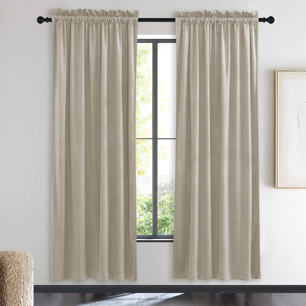 NICETOWN Black Out Velvet Curtains 63 inches Long for Kitchen