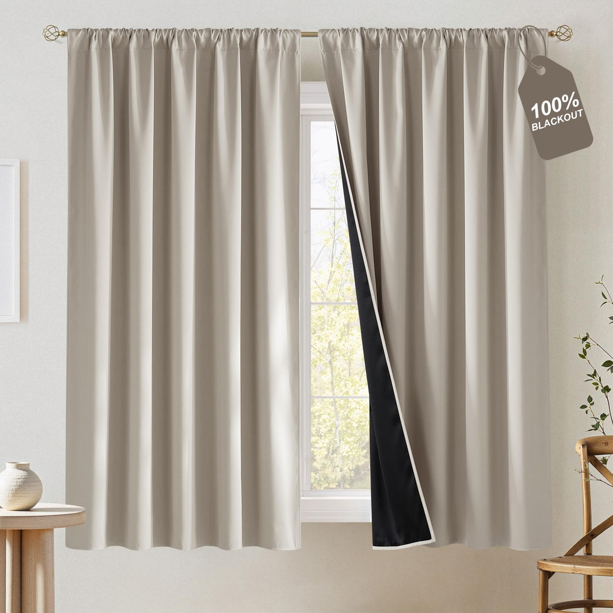 NICETOWN 100% Black Out Kitchen Curtains 36 Inch Length, W52xL36, 2 Panels
