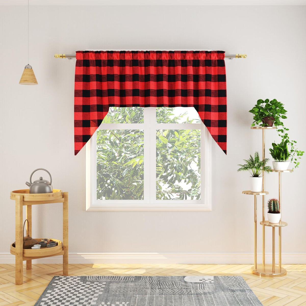 Buffalo Check Kitchen Tier Curtain 24 inches Long Plaid Gingham Rod Pocket Classic Cafe Curtains Country Farmhouse Kitchen Half Window Curtains 2 Panels Beige & White