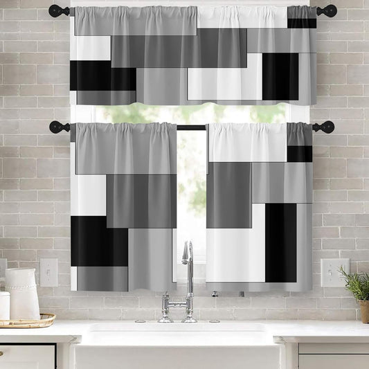 Kitchen Curtains Sets for Windows 52x36 Inch 3 Pack, Geometric